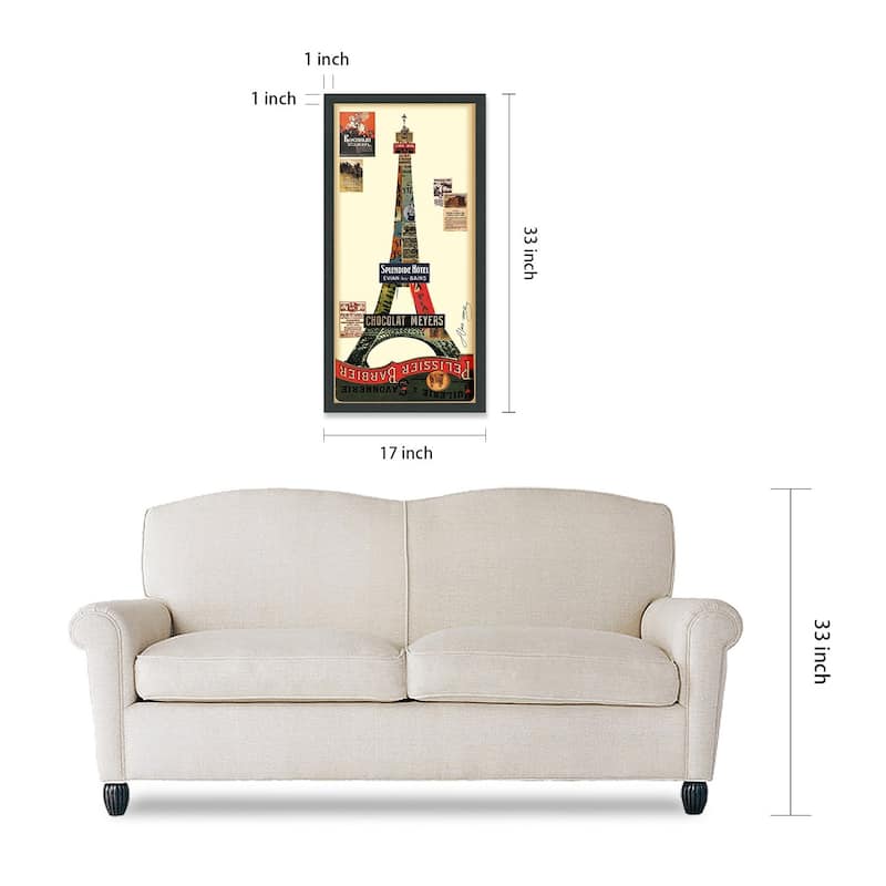 "Eiffel Tower" Alex Zeng's dimensional collage, under glass & a black shadow box frame