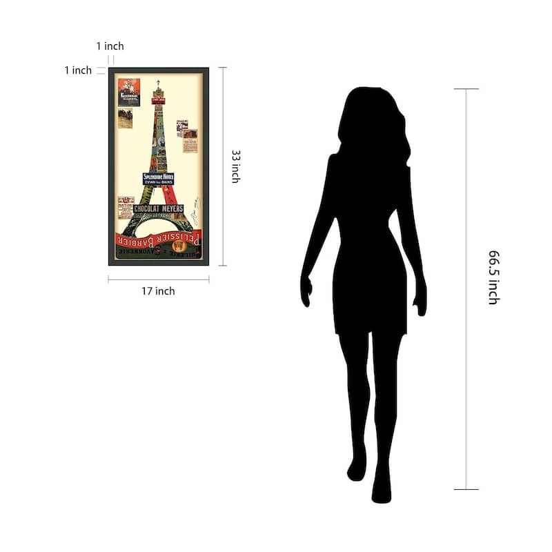 "Eiffel Tower" Alex Zeng's dimensional collage, under glass & a black shadow box frame