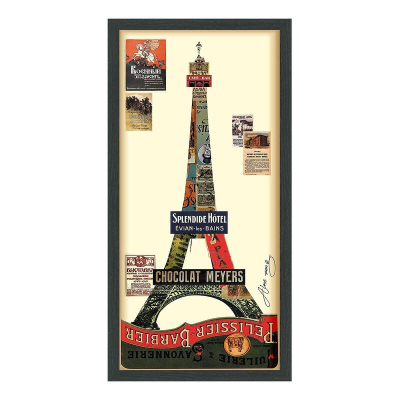 "Eiffel Tower" Alex Zeng's dimensional collage, under glass & a black shadow box frame