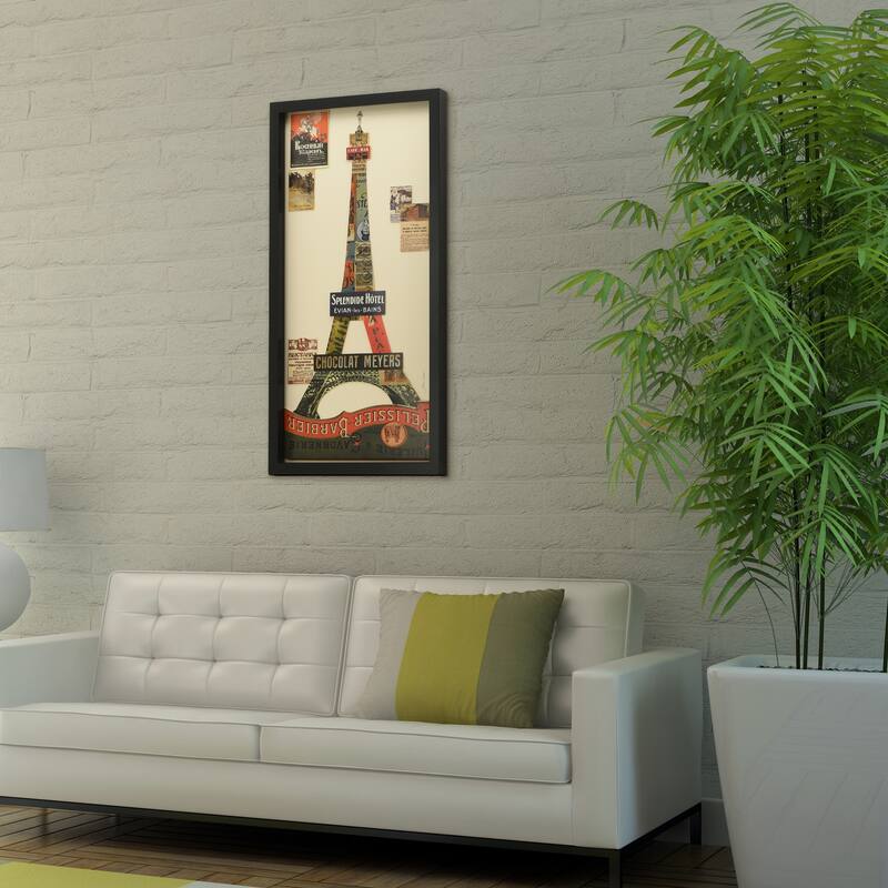 "Eiffel Tower" Alex Zeng's dimensional collage, under glass & a black shadow box frame