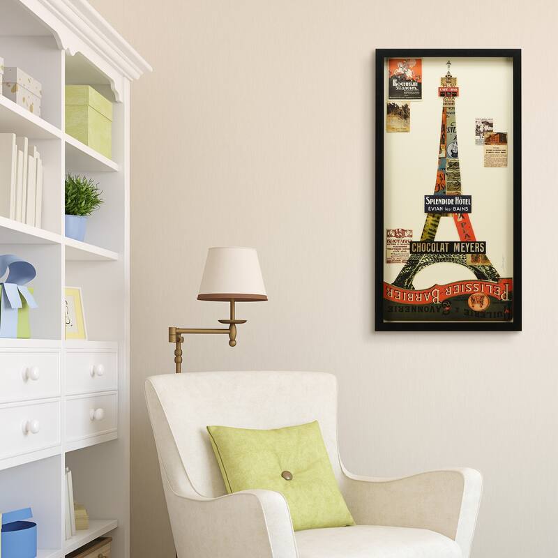 "Eiffel Tower" Alex Zeng's dimensional collage, under glass & a black shadow box frame