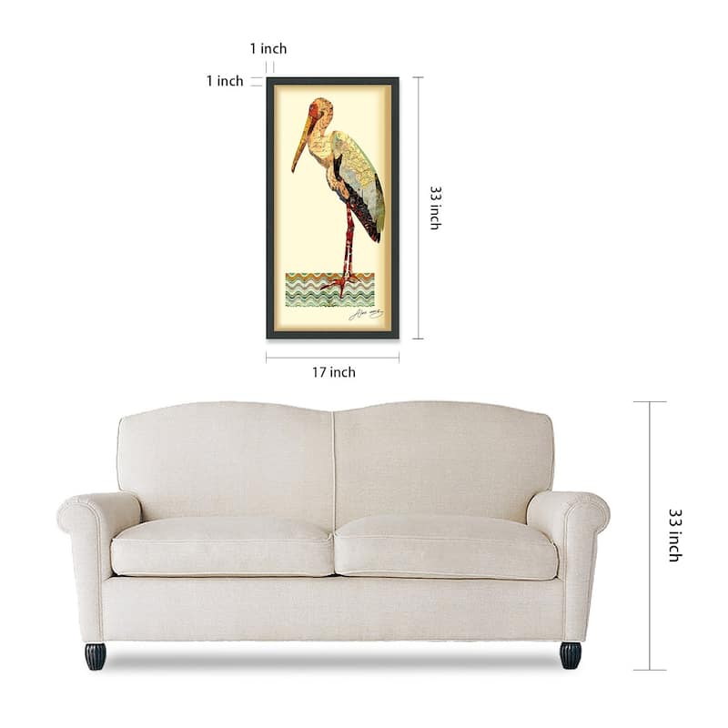 Empire Art 'Crane' Hand Made Signed Art Collage by EAD Artists Co-op under Tempered Glass in Black Frame