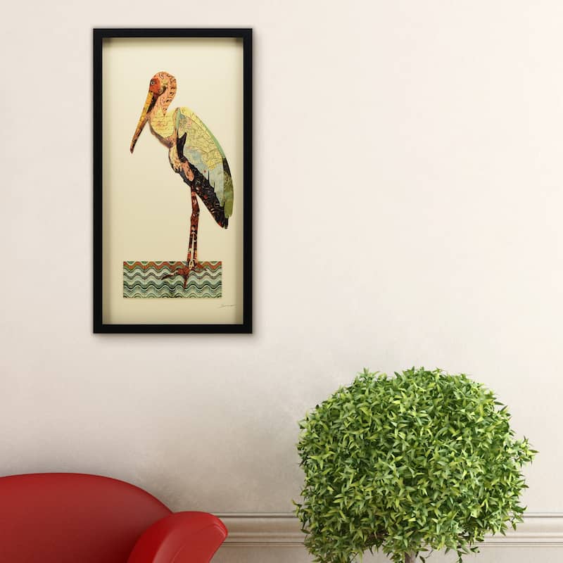 Empire Art 'Crane' Hand Made Signed Art Collage by EAD Artists Co-op under Tempered Glass in Black Frame