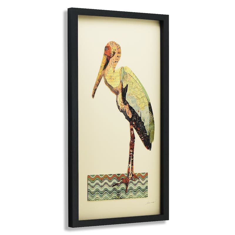 Empire Art 'Crane' Hand Made Signed Art Collage by EAD Artists Co-op under Tempered Glass in Black Frame