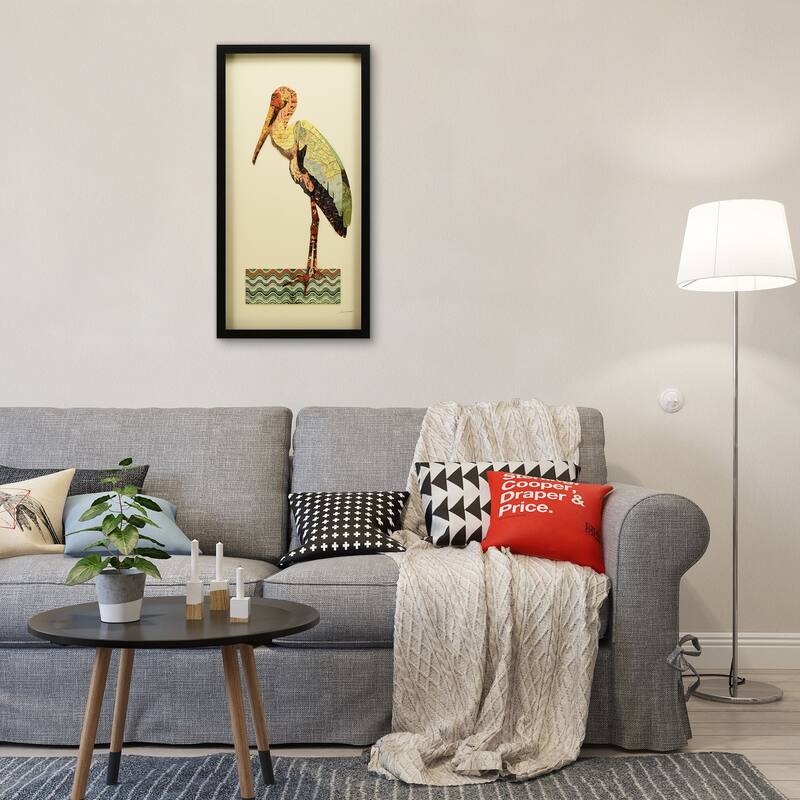 Empire Art 'Crane' Hand Made Signed Art Collage by EAD Artists Co-op under Tempered Glass in Black Frame