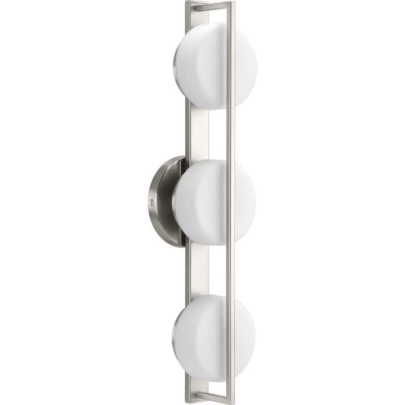 Volo LED Collection 3-Light Brushed Nickel Etched Opal Glass Mid-Century Modern Bath Vanity Light
