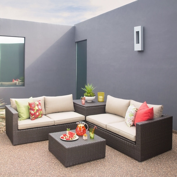 Shop Nelson Outdoor 4-Piece Wicker Sectional Sofa Aluminum ...