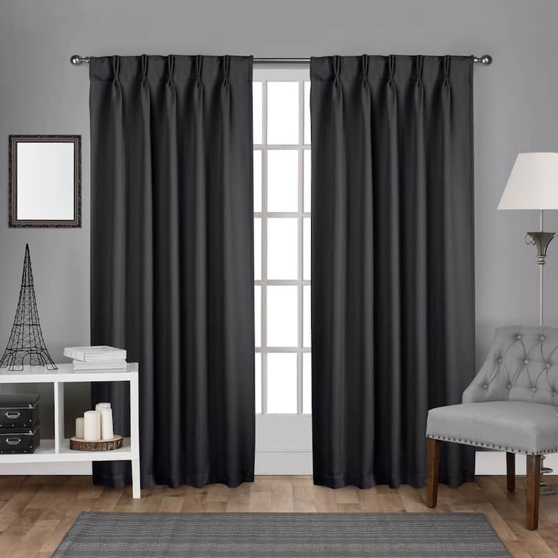 ATI Home Sateen Twill Woven Room Darkening Blackout Pinch Pleat/Hidden Tab Top Curtain Panel Pair - 52x96 - Charcoal