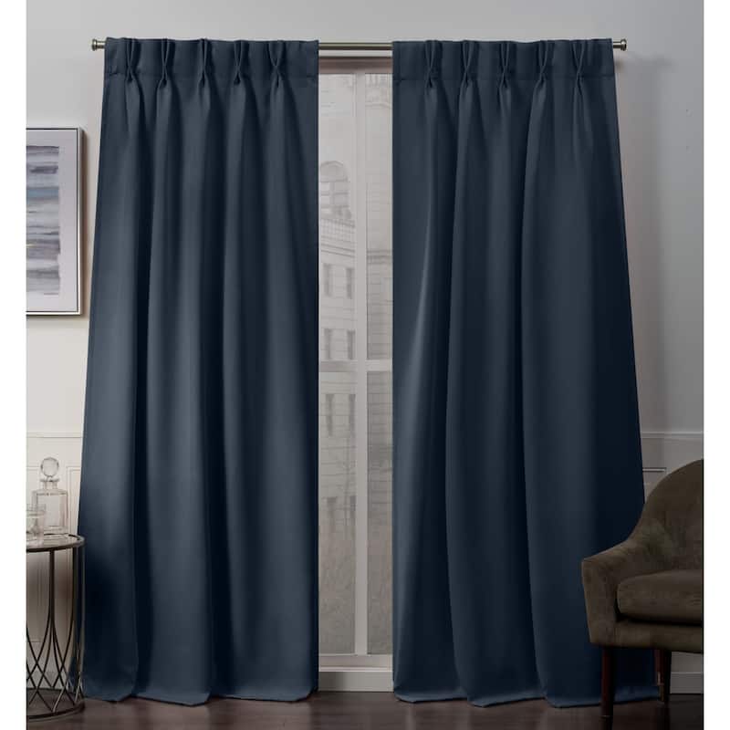 ATI Home Sateen Twill Woven Room Darkening Blackout Pinch Pleat/Hidden Tab Top Curtain Panel Pair - 52x84 - vintage indigo
