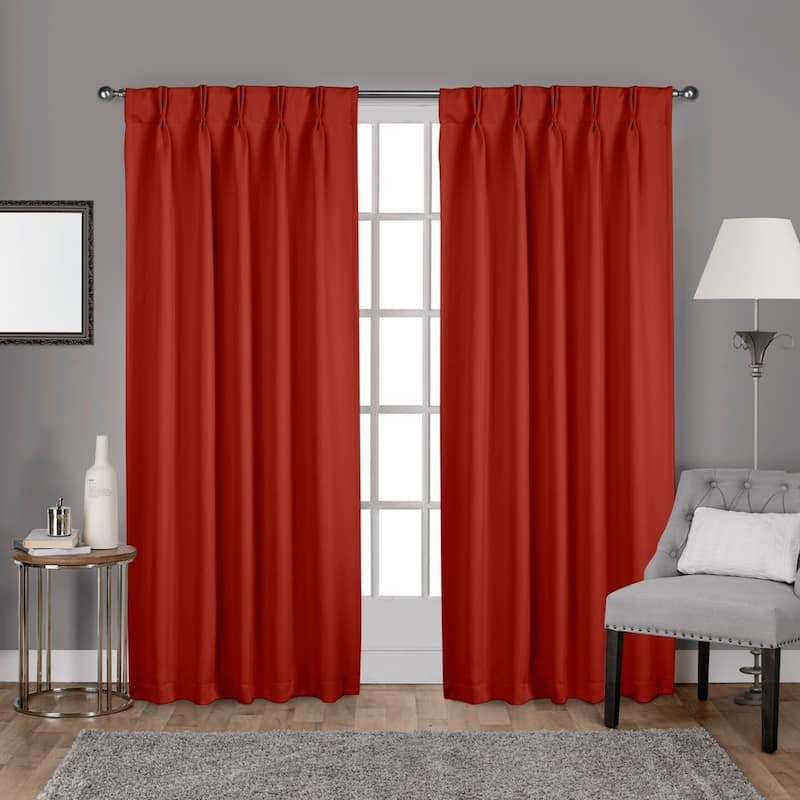 ATI Home Sateen Twill Woven Room Darkening Blackout Pinch Pleat/Hidden Tab Top Curtain Panel Pair - 52x96 - Mecca Orange