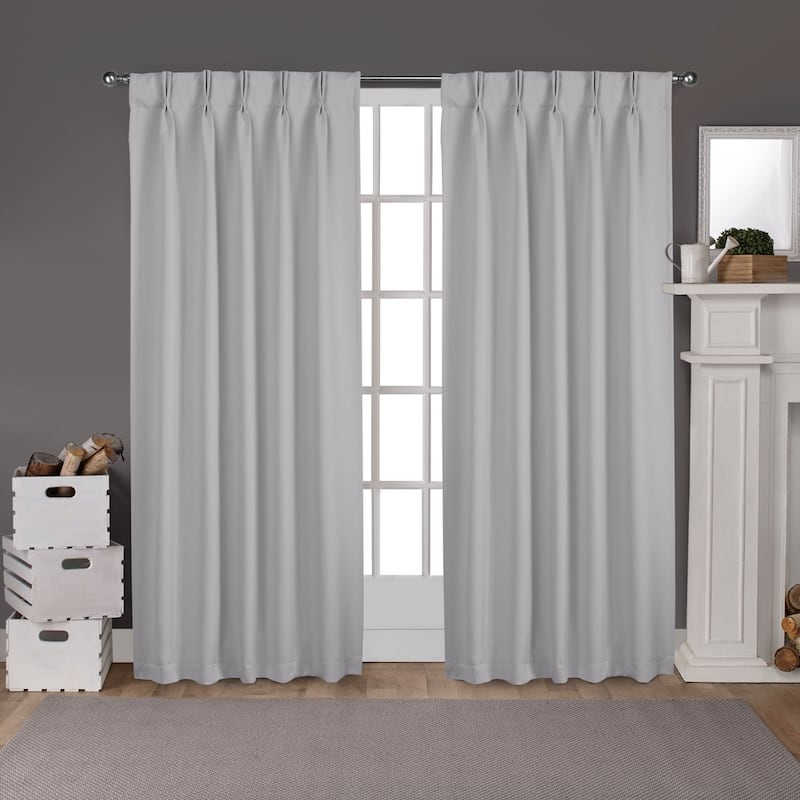 ATI Home Sateen Twill Woven Room Darkening Blackout Pinch Pleat/Hidden Tab Top Curtain Panel Pair - 52X63 - Silver