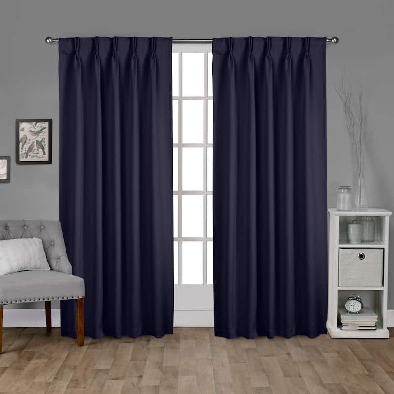 ATI Home Sateen Twill Woven Room Darkening Blackout Pinch Pleat/Hidden Tab Top Curtain Panel Pair - 52x108 - Peacoat Blue