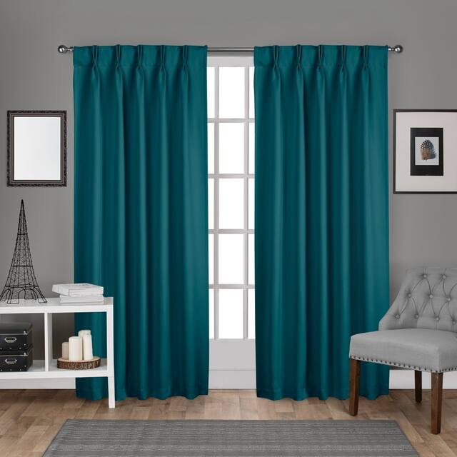 ATI Home Sateen Twill Woven Room Darkening Blackout Pinch Pleat/Hidden Tab Top Curtain Panel Pair - 52x84 - Teal