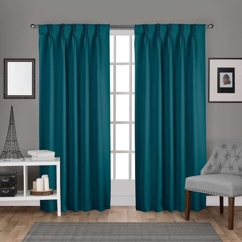 ATI Home Sateen Twill Woven Room Darkening Blackout Pinch Pleat/Hidden Tab Top Curtain Panel Pair - 52x96 - Teal