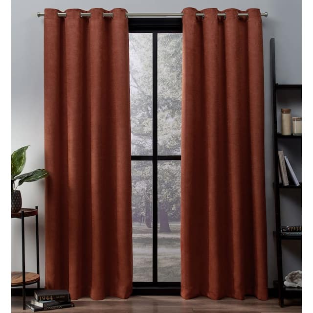 Exclusive Home Oxford Textured Sateen Room Darkening Blackout Grommet Top Curtain Panel Pair - 52X63 - Mecca Orange