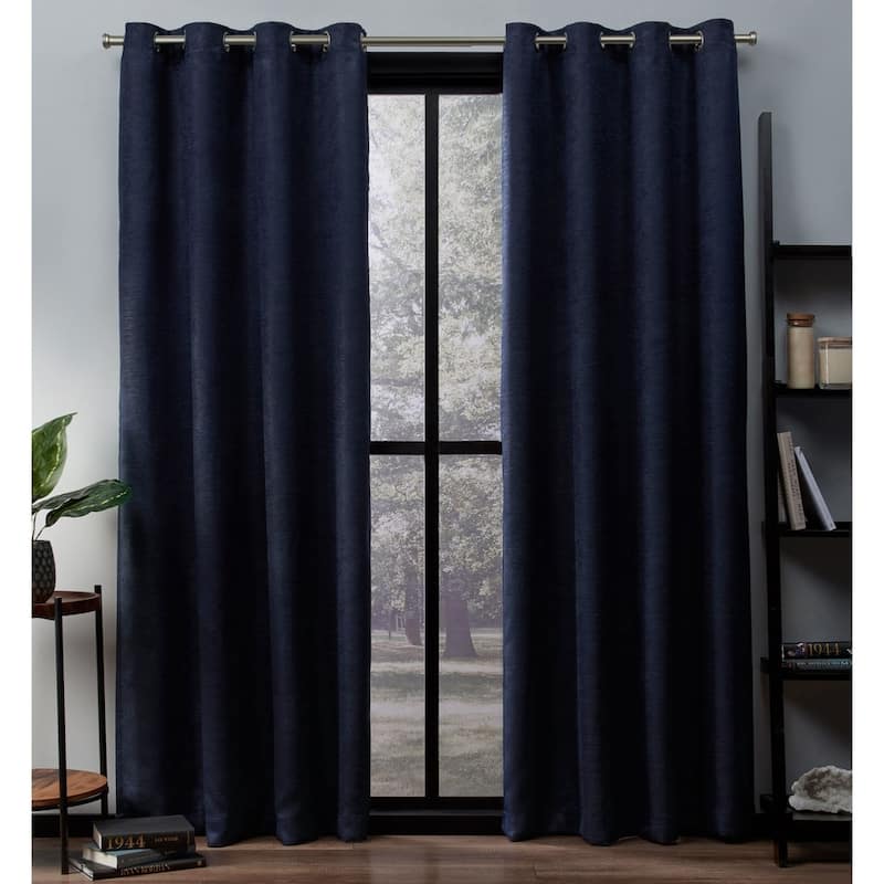 ATI Home Oxford Textured Sateen Room Darkening Blackout Grommet Top Curtain Panel Pair - 52x84 - Navy