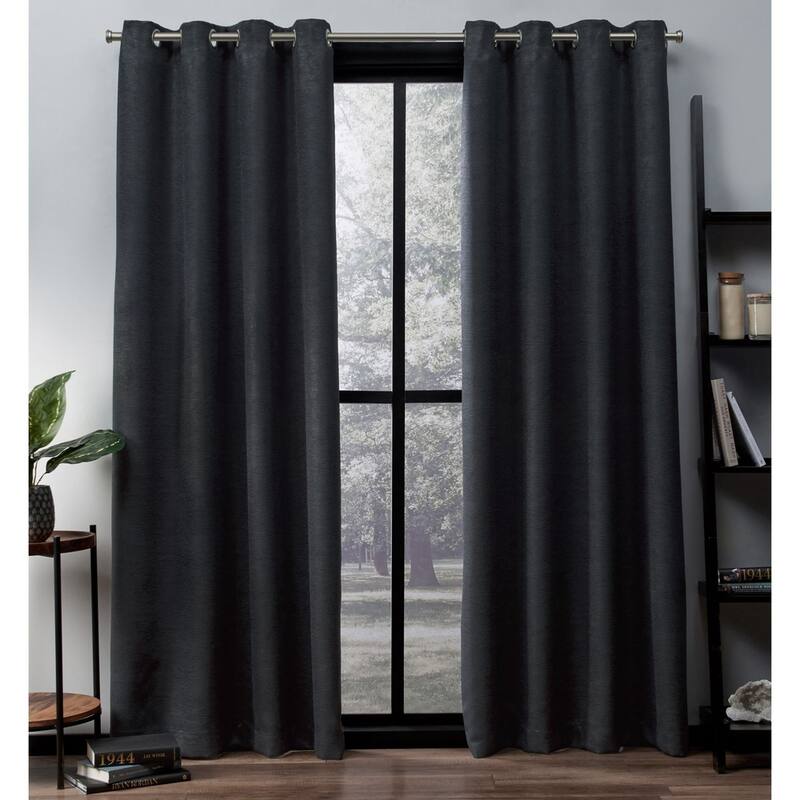 ATI Home Oxford Textured Sateen Room Darkening Blackout Grommet Top Curtain Panel Pair - 52x96 - Charcoal