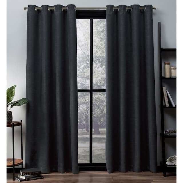 Exclusive Home Oxford Textured Sateen Room Darkening Blackout Grommet Top Curtain Panel Pair - 52x108 - Charcoal