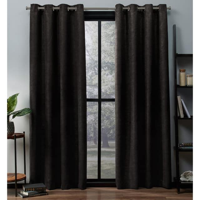 Exclusive Home Oxford Textured Sateen Room Darkening Blackout Grommet Top Curtain Panel Pair