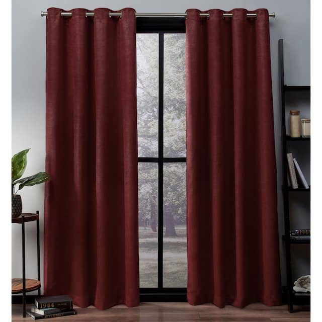 Exclusive Home Oxford Textured Sateen Room Darkening Blackout Grommet Top Curtain Panel Pair - 52x84 - Chili