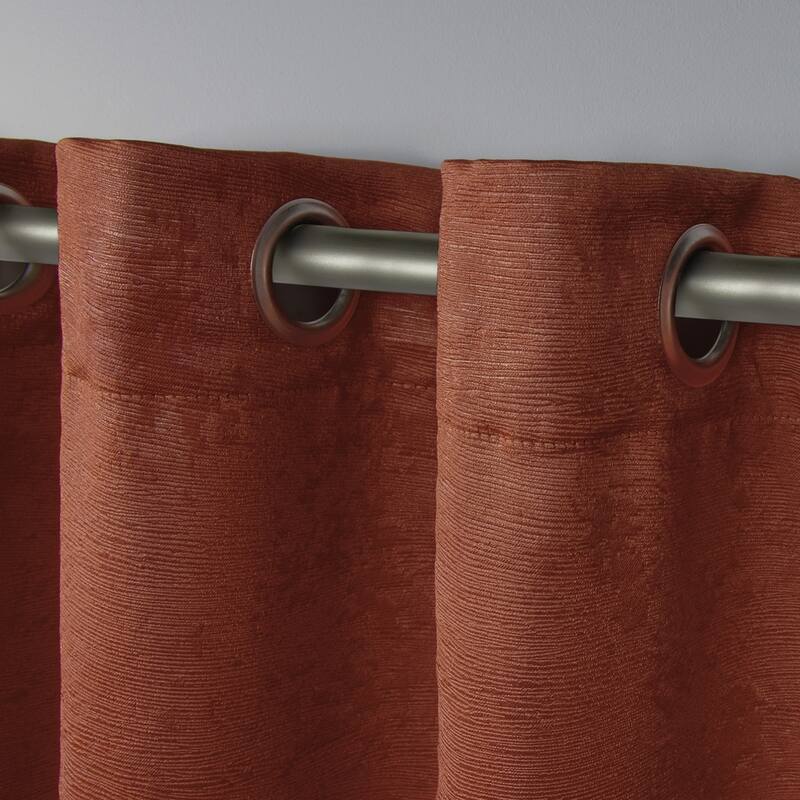 ATI Home Oxford Textured Sateen Room Darkening Blackout Grommet Top Curtain Panel Pair