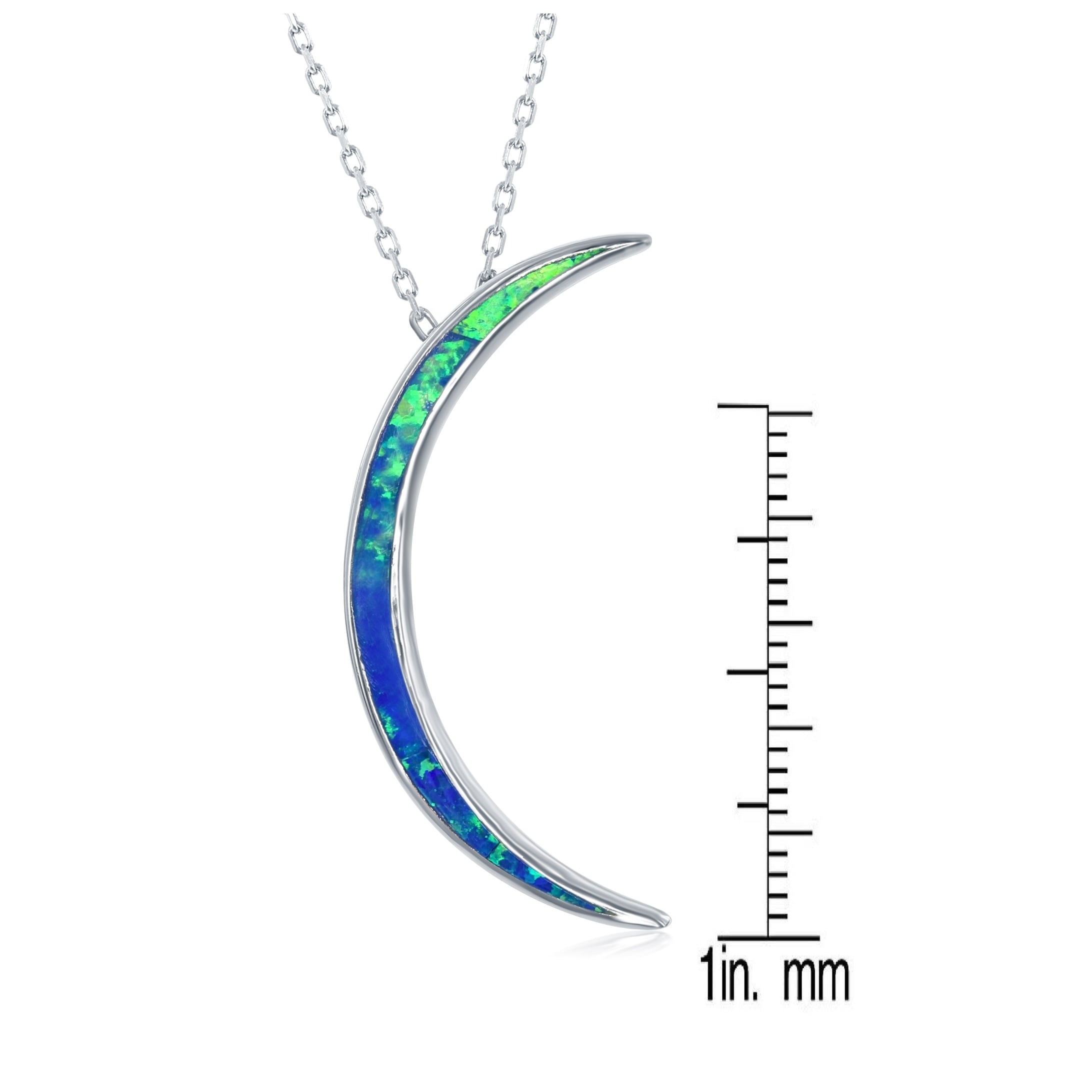 Sterling Silver Blue Inlay Created Opal Thin Cross Pendant