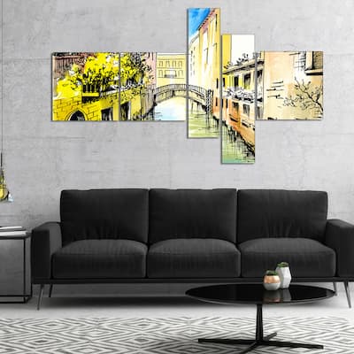 Designart "Canal in Venice" Cityscape Canvas Artwork Print - Yellow