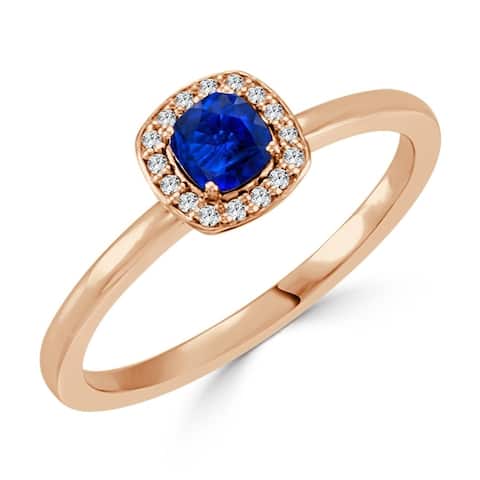Auriya 10k Gold 1/4ctw Cushion Halo Sapphire and Diamond Engagement Ring 0.08ctw