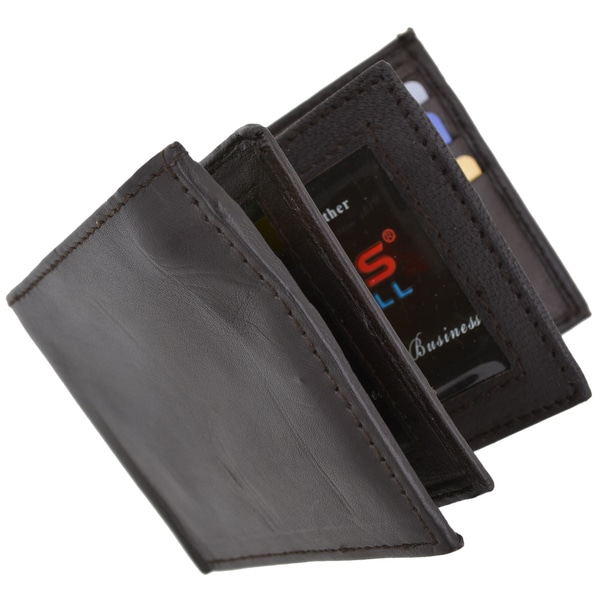 Euro Traveler Style with Center Flip Id Window Black Mens Premium Leather Wallet