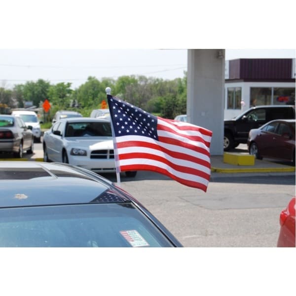 USA Fabric Flag with Car Window Clip 12" x 17" (Made In US)