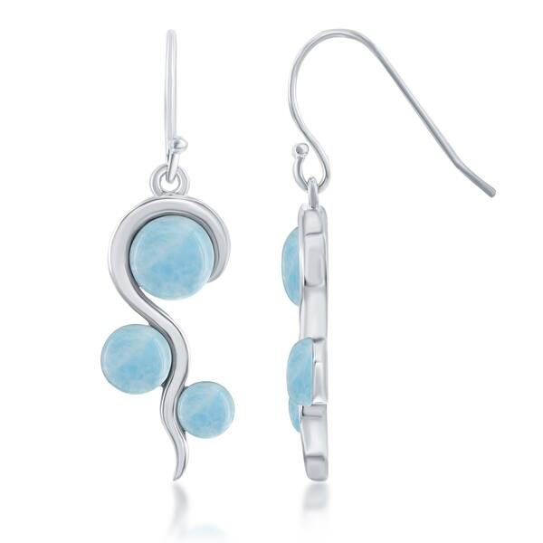STERLING SILVER ROUND LARIMAR EARRINGS STERLING SILVER ROUND LARIMAR EARRINGS