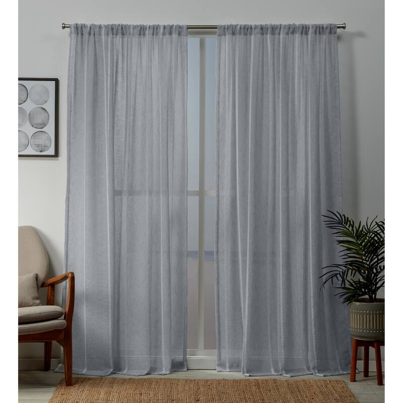 ATI Home Santos Embellished Sheer Rod Pocket Top Curtain Panel Pair