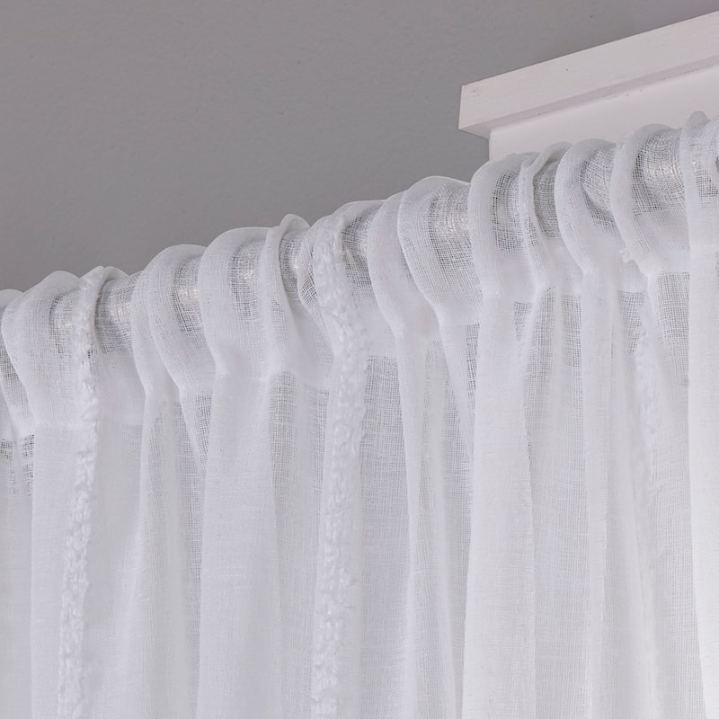 ATI Home Santos Embellished Sheer Rod Pocket Top Curtain Panel Pair - 54X96 - Winter White