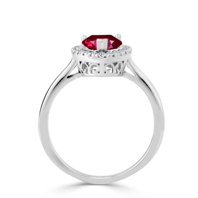 Auriya 1 1/2ct Pear Shape Red Ruby 1/6ctw Halo Diamond Engagement Ring 14k Gold