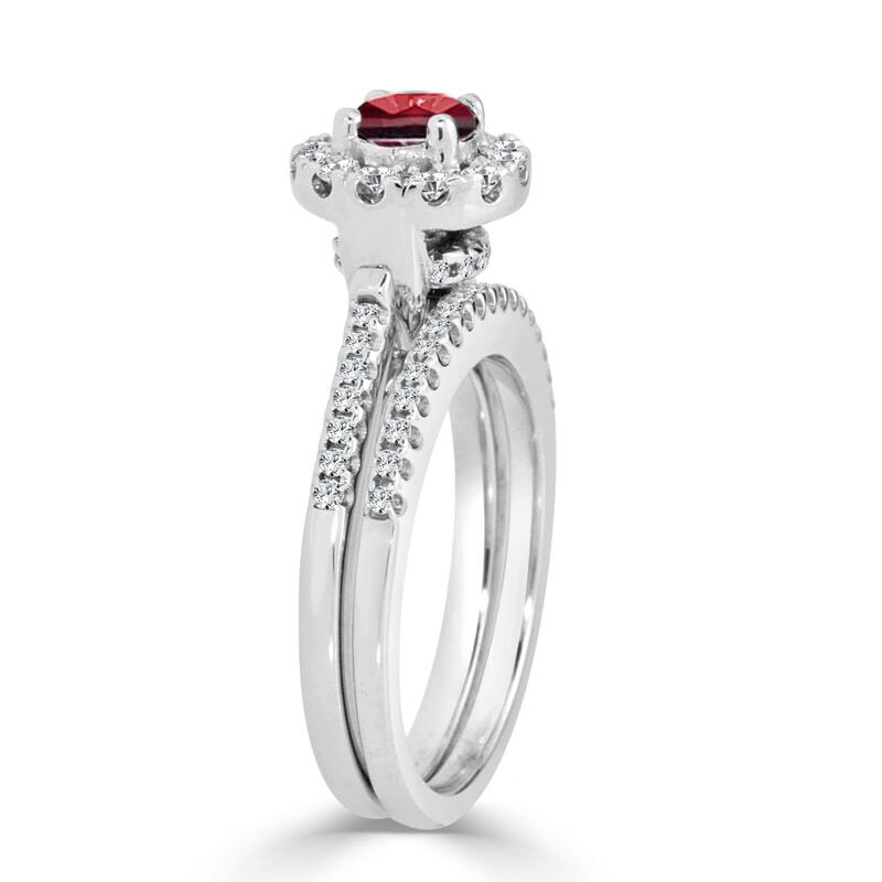 Auriya 2/5ct Red Ruby Gemstone Halo Diamond Engagement Ring 1/3cttw 14k Gold