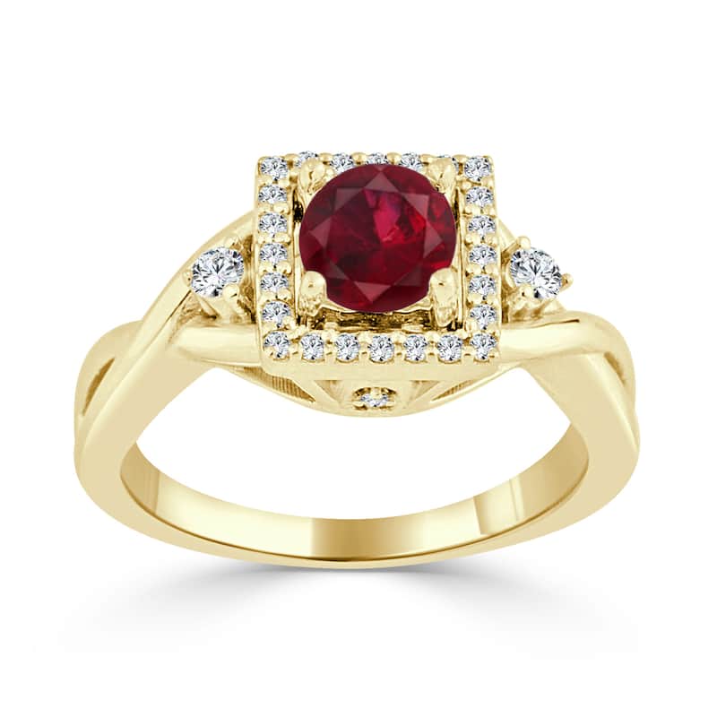 Auriya Modern 1/2ct Red Ruby 1/3ctw Halo Diamond Engagement Ring 14k Gold