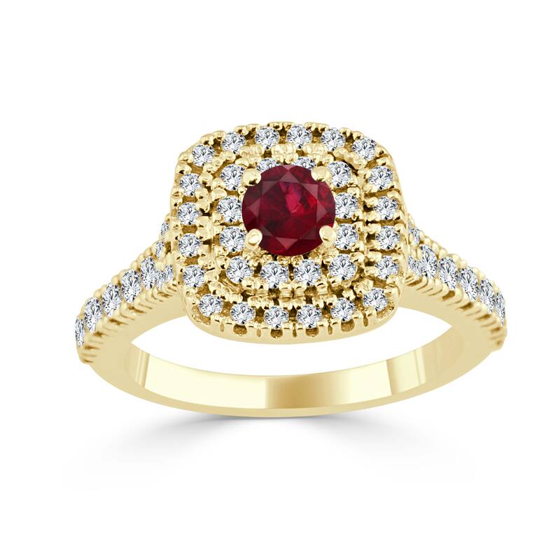 Auriya 14k Gold 2/5ct Ruby and 3/5ct TDW Round Diamond Double Halo Engagement Ring