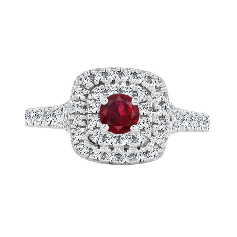 Auriya 14k Gold 2/5ct Ruby and 3/5ct TDW Round Diamond Double Halo Engagement Ring