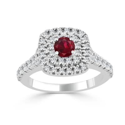 Auriya 14k Gold 2/5ct Ruby and 3/5ct TDW Round Diamond Double Halo Engagement Ring