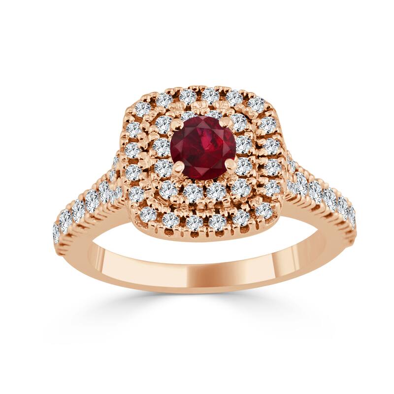 Auriya 14k Gold 2/5ct Ruby and 3/5ct TDW Round Diamond Double Halo Engagement Ring