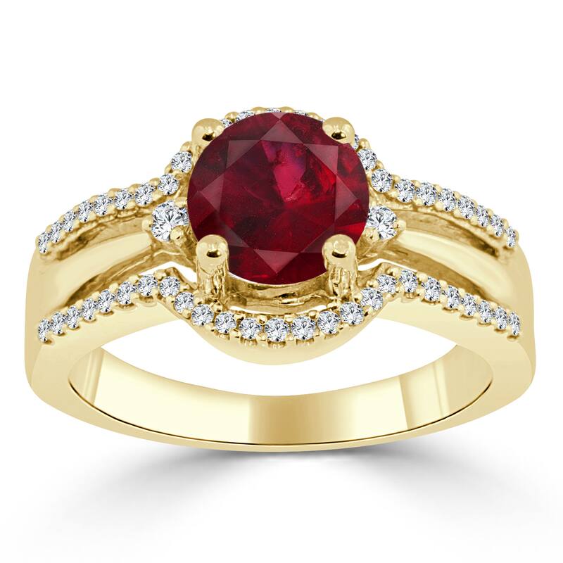 Auriya 14k Gold 1ct Ruby and 1/5ct TDW Round Halo Diamond Engagement Ring