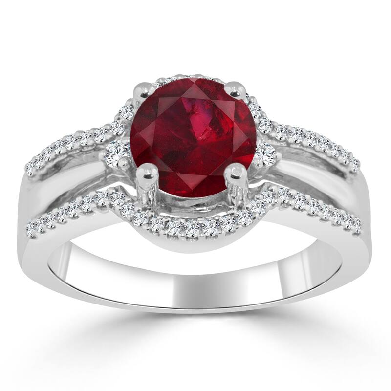 Auriya 14k Gold 1ct Ruby and 1/5ct TDW Round Halo Diamond Engagement Ring