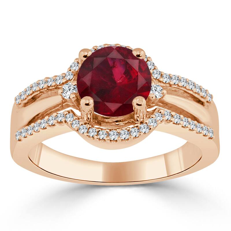 Auriya 14k Gold 1ct Ruby and 1/5ct TDW Round Halo Diamond Engagement Ring