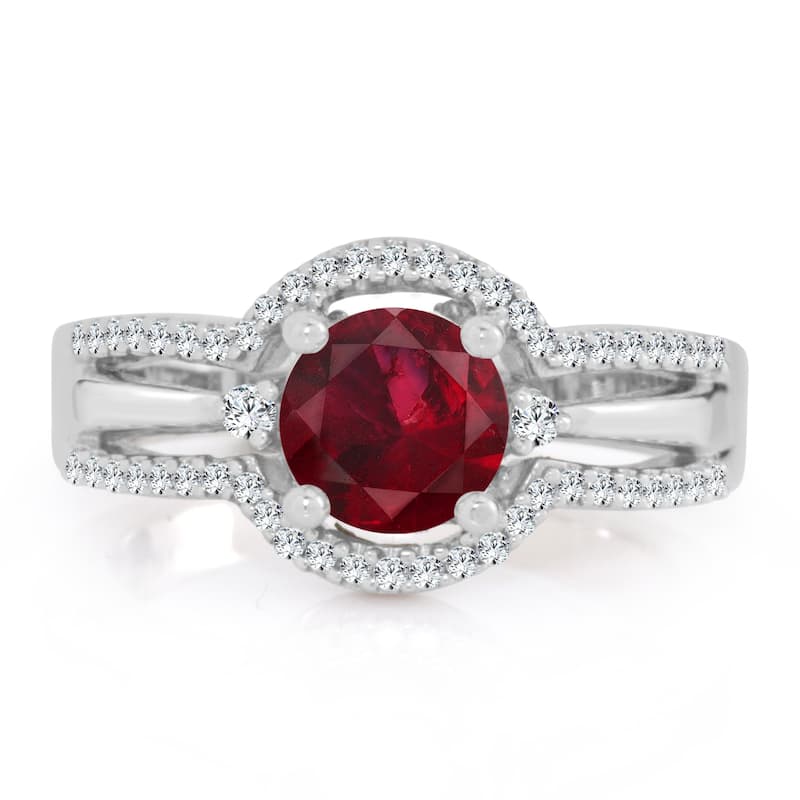 Auriya 14k Gold 1ct Ruby and 1/5ct TDW Round Halo Diamond Engagement Ring