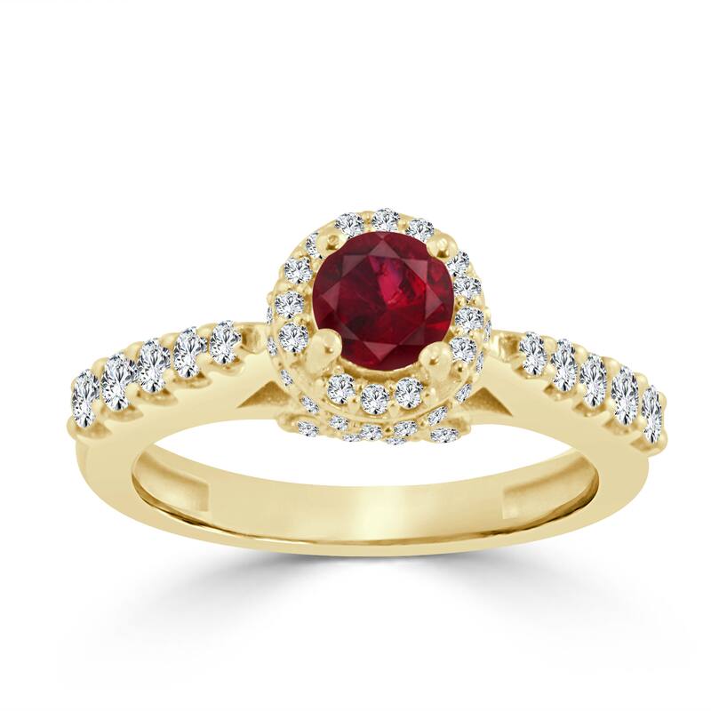 Auriya 14k Gold 2/5ct Ruby and 3/5ct TDW Round Diamond Halo Engagement Ring