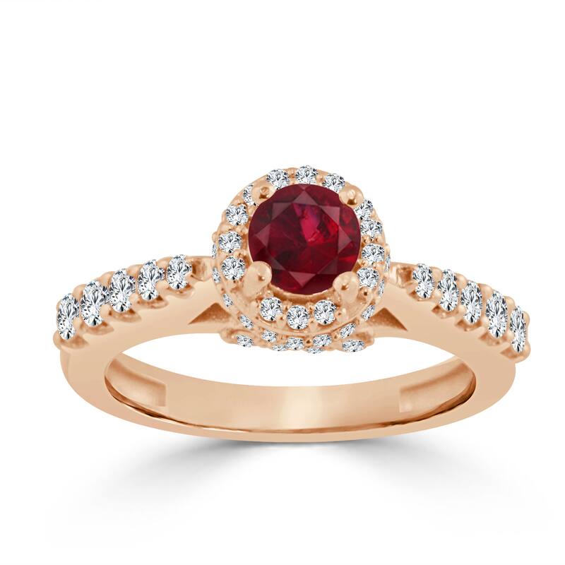 Auriya 14k Gold 2/5ct Ruby and 3/5ct TDW Round Diamond Halo Engagement Ring