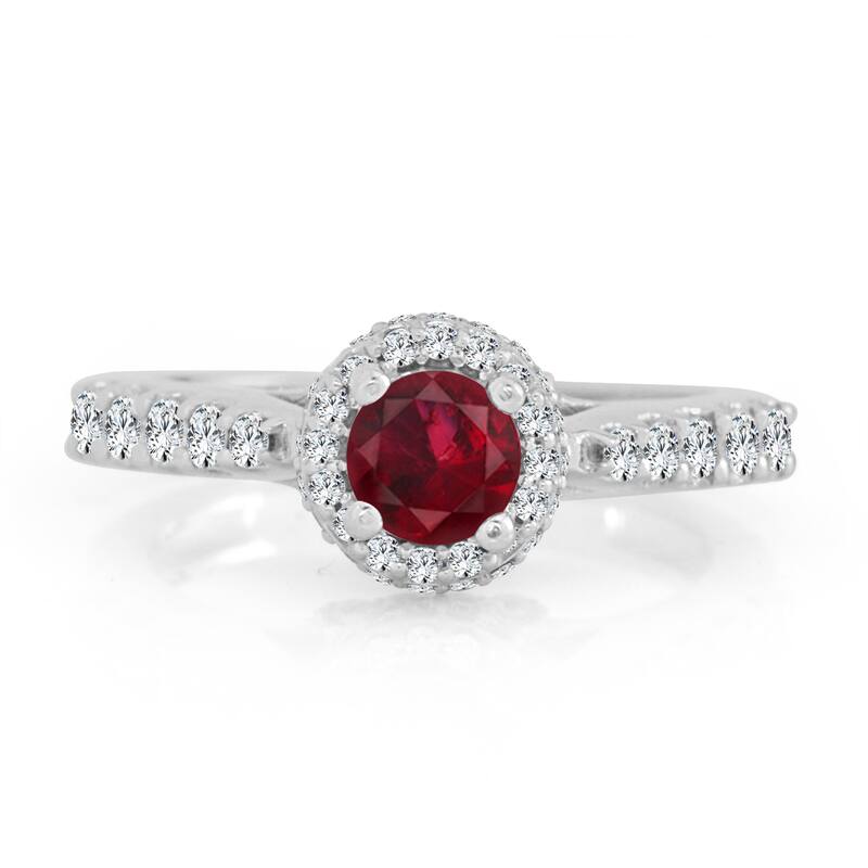 Auriya 14k Gold 2/5ct Ruby and 3/5ct TDW Round Diamond Halo Engagement Ring