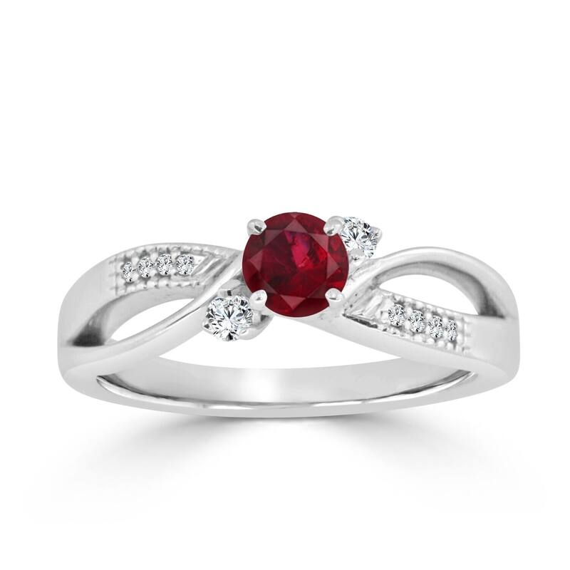 Auriya 3-Stone 2/5ct Ruby and 1/10ctw Diamond Engagement Ring 14k Gold - 4 - White