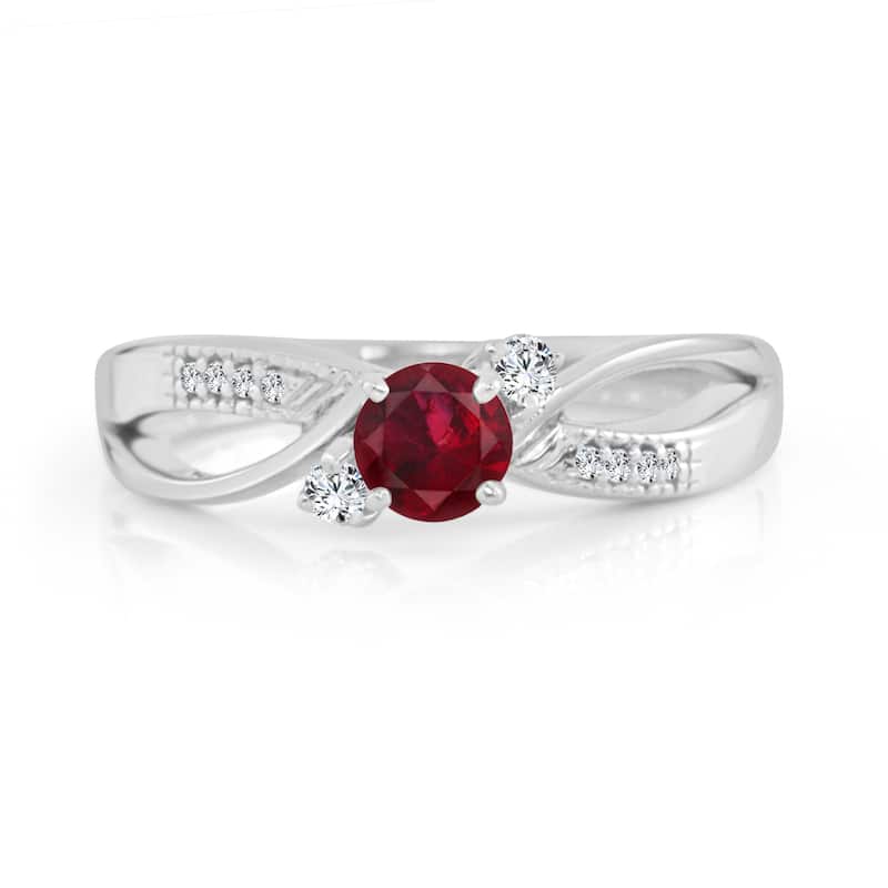 Auriya 3-Stone 2/5ct Ruby and 1/10ctw Diamond Engagement Ring 14k Gold