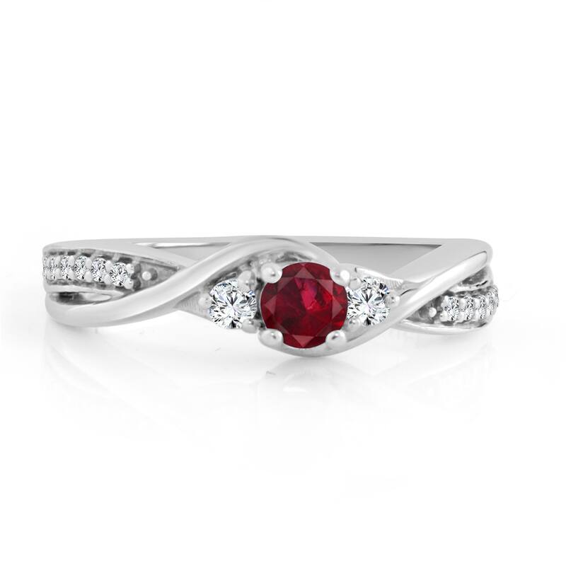 Auriya 14k Gold 1/5ct Red Ruby 3-Stone Diamond Engagement Ring 1/6cttw (H-I, I1-I2)
